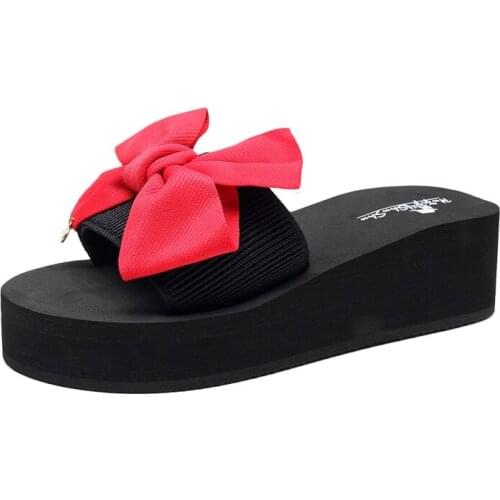 Summer Womens Shoes New Bow Knot Sandals And Slippers Thick-Soled Beach Slope With Korean Version Seaside Sponge Cake Slippers