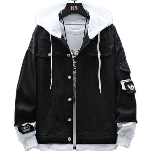 Fashion Denim Jacket Jacket Men New Slim Streetwear Ripped Denim Jacket Hoodie Men Hip Hop Bomber Jacket Homme Autumn