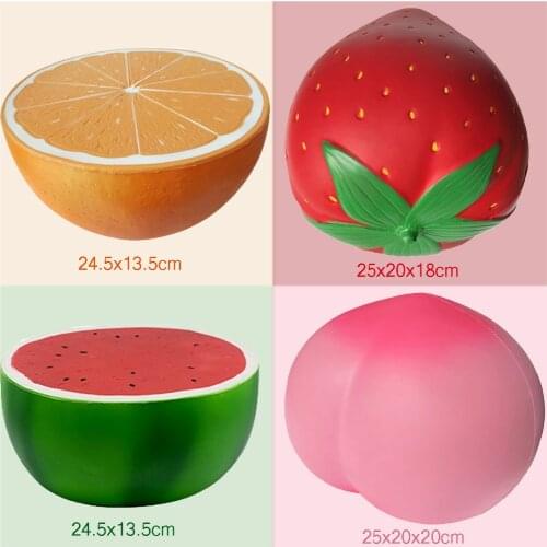 Besegad Large Big Jumbo Fruit Squishies Slow Rising PU Squeeze Toys Lemon Watermelon Strawberry Peach Shape for Relieves Stress
