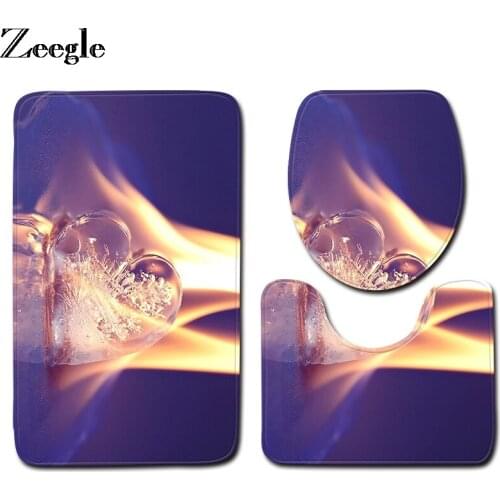 Bath Mat Set Flannel Soft Toilet Pedestal Rug Foot Mat Anti Slip Bathroom Doormat Shower Carpet Absorbent 3pcs Toilet Seat Cover