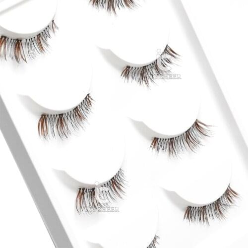 ICYCHEER 5 Pairs Cross Half Mini False Eye Lashes Eyelashes Makeup Black with Brown Lash