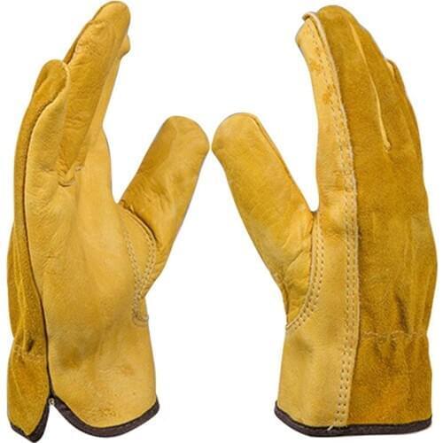 Hot Sale Garden Work Gloves Cow Leather Gardening Comfortable and Durable Cut-resistant Elastic Wrist Design Safe Mitten Tool