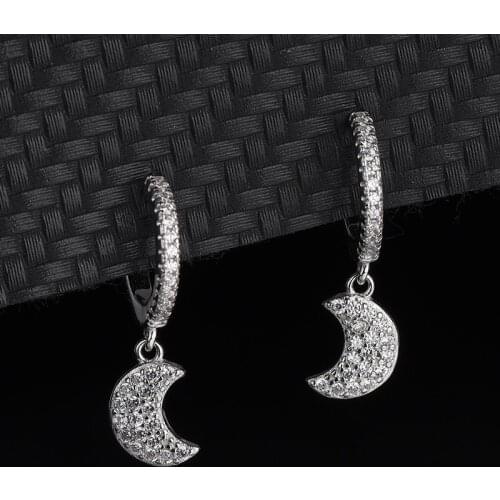 Japanese And Korean Fashion Micro-set Zircon Moon Trend Earrings S925 Sterling Silver Simple Earrings Moon Shaped Short Earrings