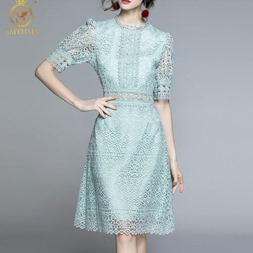 SMTHMA 2021 New Arrivals Women Lace Hollow Out Summer Dress Ladies Short Sleeve Vintage Elegant Dress Vestido Da Festa