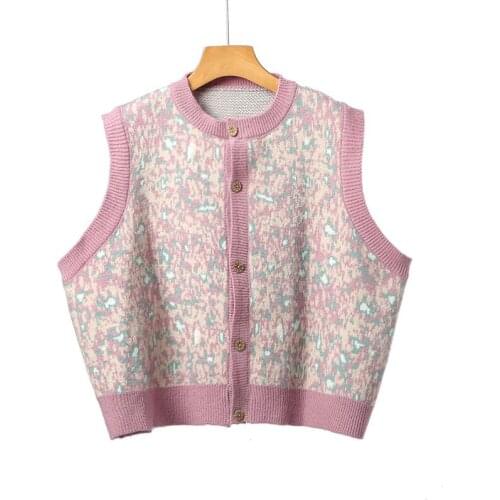 Urifens 2021 Spring New Korean Floral Embroidery Brown Vest Women Loose Sleeveless Sweater Vest O Neck Fashion Cardigan BN72U