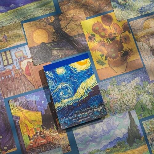 Yoofun Vintage 60pcs Van Gogh Material Book for Scrapbooking Journals Diary Decoration Background Paper Memopads Retro Paper
