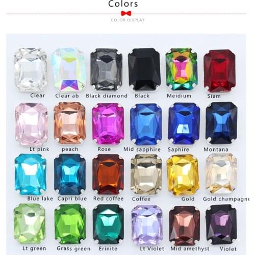 All-size 24-color Octagon sew on glass stone sewing crystal rhinestone diamante jewel silver button buckle beads gem for clothes