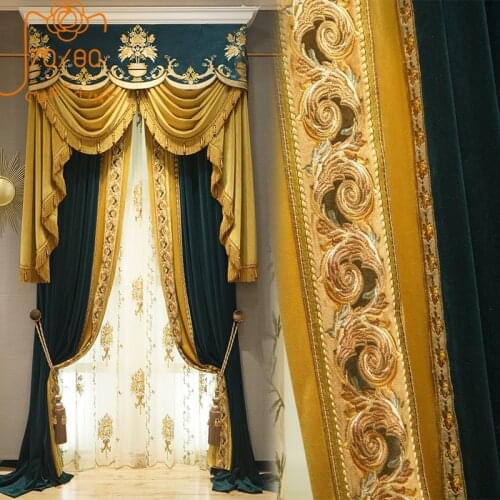 High-end European Black Out Curtains Luxury Embroidered French Curtains for Living Room Bedroom Solid Color Velvet Curtains