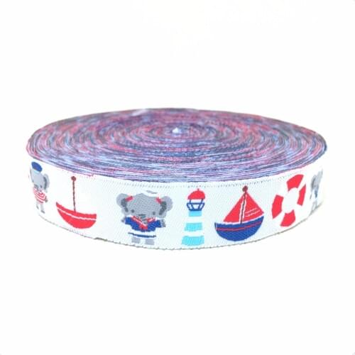ZERZEEMOOY wholesale 5/8'' 16mm 10YARD/LOTS Wide Sailor Elephants Anchor Boats Light Grey Tone Woven Jacquard Ribbon