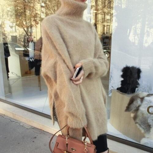 Sweater coat female temperament loose bat sleeve mink cashmere turtleneck sweater free shipping