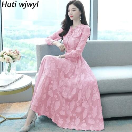 2021 High Quality Jacquard Chiffon Bodycon Maxi Dress Autumn Winter Vintage Casual Midi Dress Women Elegant Party Night Vestidos