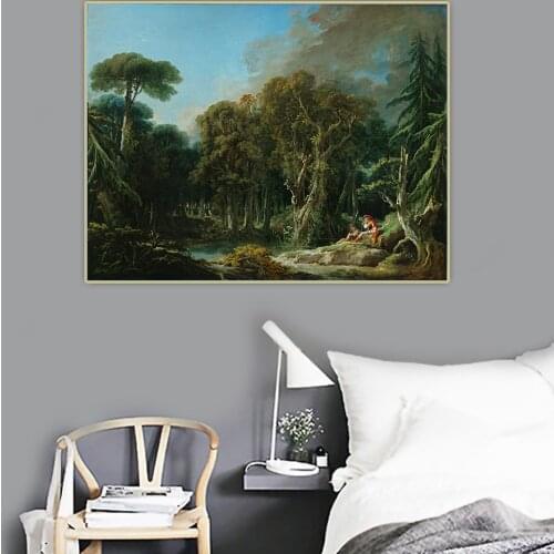 Citon Francois Boucher《Forest landscape with soldiers》Canvas Oil Painting Artwork Picture Wall Decor Background Home Decoration