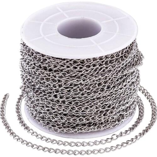 25m/roll 304 Stainless Steel Curb Cable Link Soldered Twisted Beading Chains with Spool Steel Color Plated for Jewelry Making