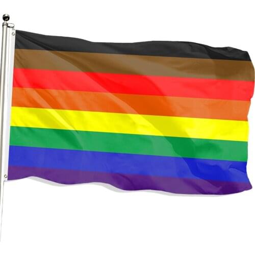 LGBTQ Gay Lesbian Pride Rainbow Flag | Philly/Philadelphia New 8 Stripes Black & Brown, 3ft x 5ft Polyester, Be Proud Flag