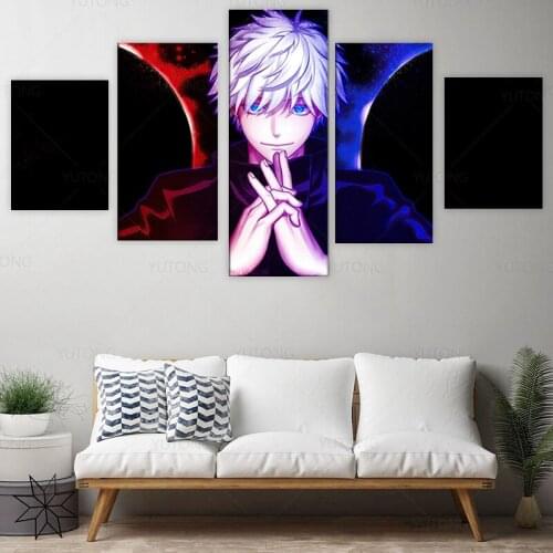 5 Panel Jujutsu Kaisen Anime Poster Oil Painting Satoru Gojo Wallpaper Canvas Print Wall Art Pictures Living Room Decor Murals