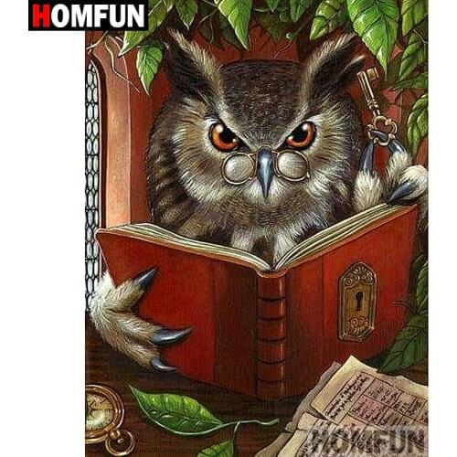 HOMFUN Full Square/Round Drill 5D DIY Diamond Painting "Owl reading book" Embroidery Cross Stitch 5D Home Decor Gift A07463