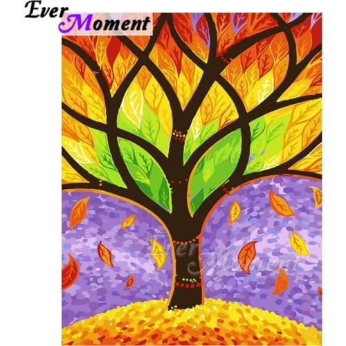 Ever Moment Diamond Painting Handmade Colorful Tree Falling Leaves Picture Rhinestone 5D DIY Mosaic Diamond Embroidery ASF1913