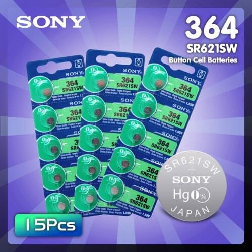 15Pcs For Sony Original 1.55V 364 SR621SW V364 SR60 SR621 AG1 Watch Battery Button Coin Cell For Watch Toys MADE IN JAPAN