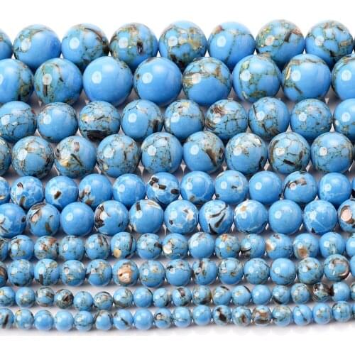 Blue Shell Pine Natural Stone Bead Round Loose Spacer Beads for Jewelry Making DIY Bracelet Earring Accessories 4/6/8/10/12mm