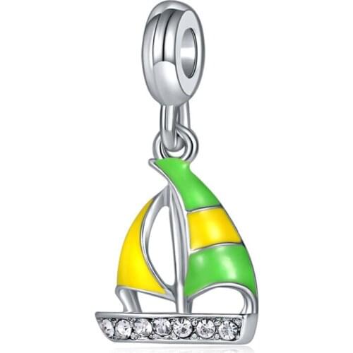 1Pcs New Cute Sailboat Pendant DIY Beads Suitable for Original Pandora Charm Bracelet Ladies Jewelry Making Gifts