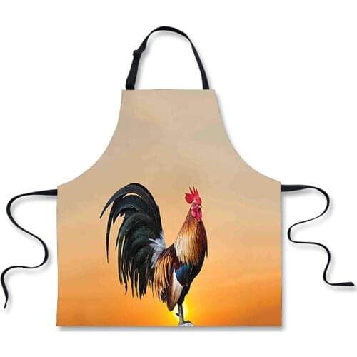 Cute Rooster Print Sleeveless Apron Woman Men Bibs Home Cooking Baking Coffee Shop Cleaning Aprons for Women Kitchen Accessories