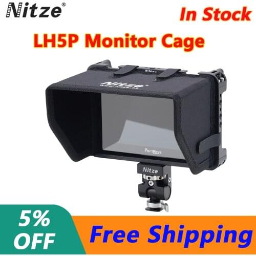 NITZE Monitor Cage for Portkeys LH5P 5.5" with Sun Shield Hood for Screen Monitor Rig Cable Clamp Protective cage