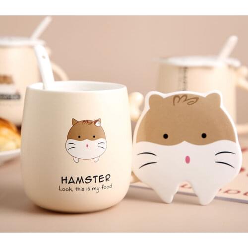 Coffee Mug 420ml Ceramic Mugs Cartoon Cactus Shark Cat Dog Fruit Mugs with Spoon Lid Milk Coffee Cup Mark Drinkware Novelty Gift