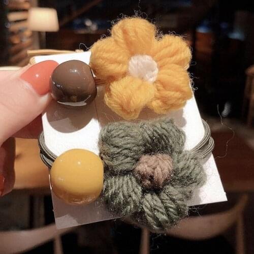 Korean Wool Flowers Hairline Woven Hairband Beads Hair Tied Into Adult Hood 4 Pcs/Pack Fashion Cotton Hair Bands Ties 2019 Trend