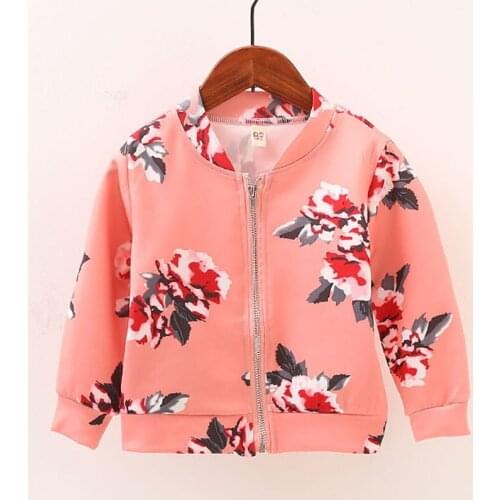 Fashion Spring Autumn Kids Girl Jacket Flower Casual Long Sleeve Zipper Trench Coats 1-5Yrs Girls Outerwear Children Clothing