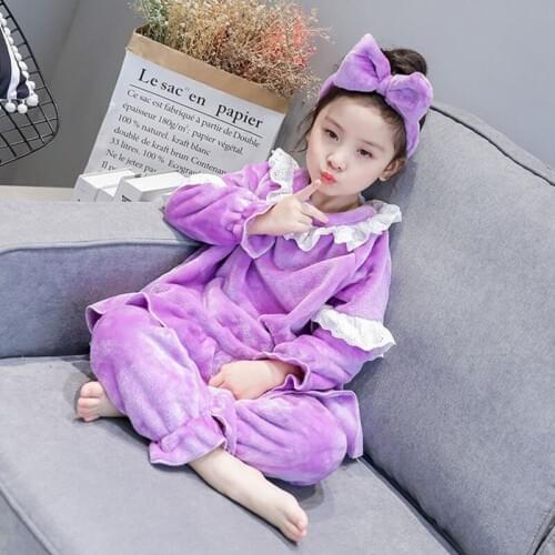 Hot Sell Flannel Kids pijamas Homewear Sweet Style Girls Winter Children Fleece Pajamas Warm Flannel Sleepwear Loungewear 2pcs