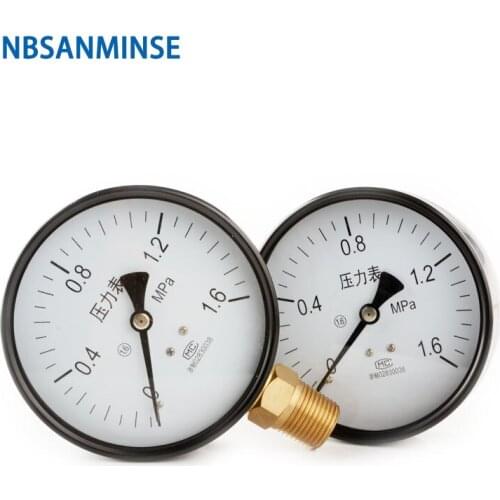 General Purpose Pressure Gauge SMTB 100mm 4inch 1.6 MPa 1/2" PT Thread Analog Display Air Manometer Black Steel NBSANMINSE