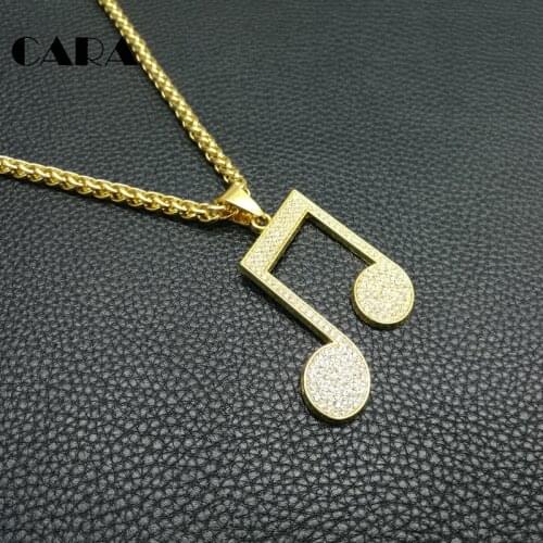 Music Note Necklaces Pendants Trendy Cubic Zirconia Crystal Gold Color alloy Luxury Musical Jewelry For Women and men CAGF0249
