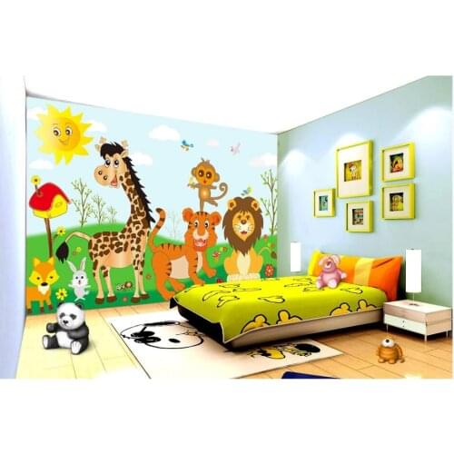 Custom photo mural 3d wallpaper Cartoon animal world lion tiger giraffe children room background decor wallpaper for walls 3 d