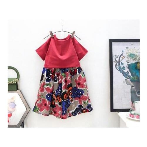 2021 New Summer Girls' Suit Medium Sleeve T-shirt With Wide Leg Pants