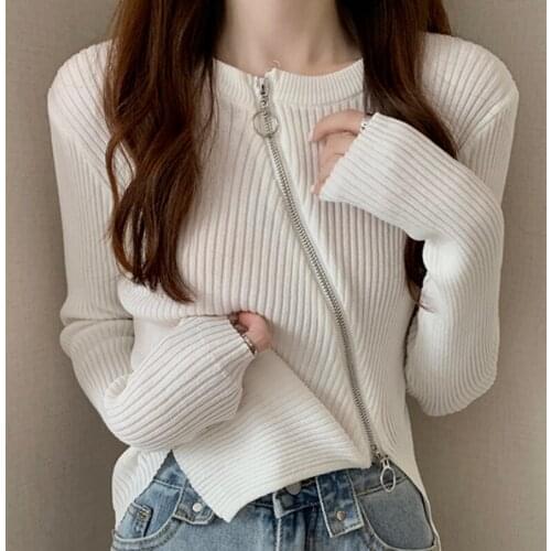 2021 Autumn Knit Cardigan Short Jacket Female Sweater Women Zipper Design Slim Sweater Elegant Long Sleeve Bottoming Shirt 16407