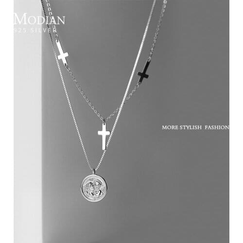 Modian Classic 925 Sterling Silver Stackable Cross Lettering Lovers Avatar Coin Confessions Pendant for Women Fine Jewelry Gift
