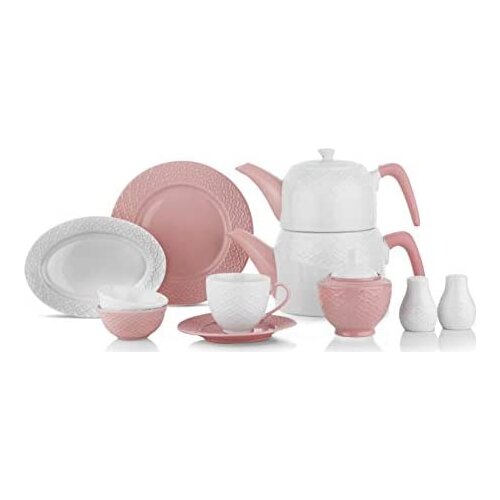 Schafer Haben 32 Pieces Porcelain Pink Tea Pot Breakfast Set/Material Type: Porcelain