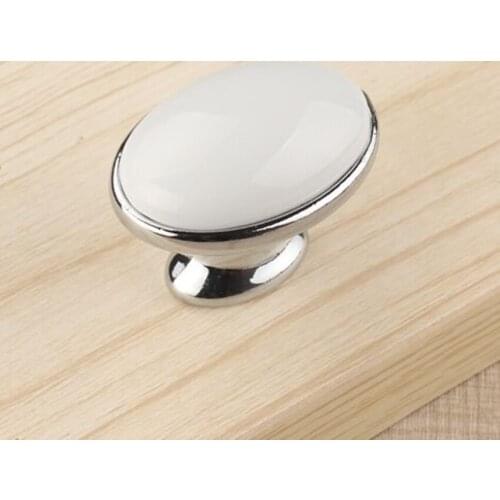 Modern fashion simple white ceramic drawer cabinet knobs pulls silver chrome kitchen cabinet dresser door handles knobs