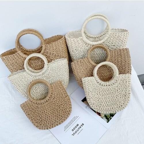 Rattan handbag hot sale moon bag beach vacation straw bag retro female bag