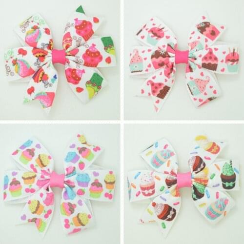SUPWRF 3.1'' Cup cake pink red kids hair accessories hair bow With Clip hair Ribbon headwear wholesale 20 PCS T0929