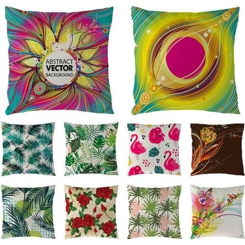 Tropical Green Plant Flower Print Cushion Cover Linen Pillow Covers Throw Pillows Cases Decor Pillowcase 45x45cm Home Decor 1584