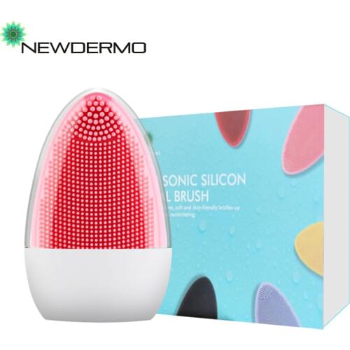 NEWDERMO Ultrasonic Vibration Facial Cleansing Brush 4 Mode Mini Silicone Face Pore Cleanser Massage Electric Face Washing Brush