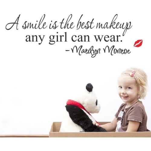 A Smile Is The Best Makeup Marilyn Monroe Quotes Wall Stickers Girls Room Decoration Vinyl Decals Home Decor Diy Letters Art