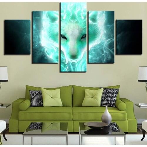 Green light white wolf avatar poster 5pcs Modern Home Wall Decor Canvas Picture Art HD Print Painting On Canvas for Living Room