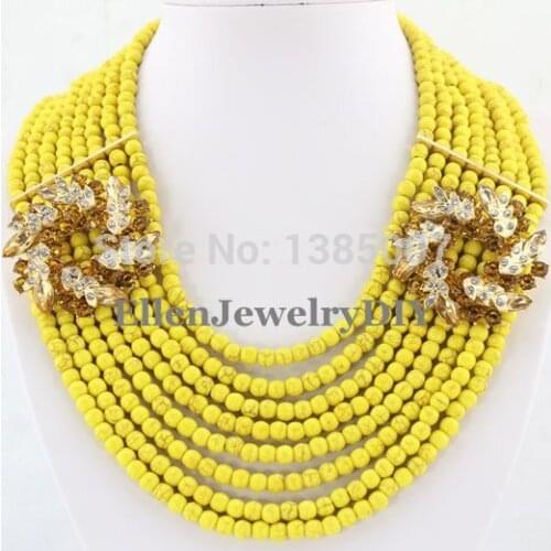 High Quality Yellow beautiful Jewelry Necklace 8 Rows Nigerian beautiful Necklace Wedding Gift Holiday Party Necklace