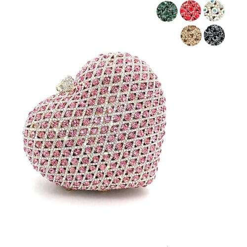 Fashion women evening party handbag diamonds elegant purses luxury clutches bridal wedding party heart crystal purses bag