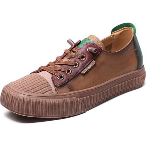 2021 New Lace-up High-quality Full Genuine Leather Sneakers Flat Platform Shoes Women Sneaker Non-slip Soft Comfort Trendy Shoes