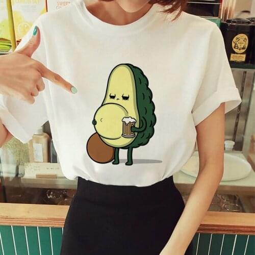 Women Tops Tshirt Casual T shirt Lady Tshirt Cartoon Fun Avocado Print Women T-shirt Summer Short Sleeve O-neck Tshirt