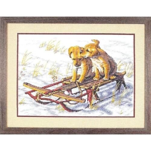Gold Collection Lovely Counted Cross Stitch Kit Sled Dogs Two Dog Puppy Puppies in Winter Snow dim 70-08852 8852