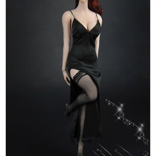 ZY5025 1/6 scale Female Womens Party Gown Outfits sexy Deep V Black dress with socks for 12 inches soldier Figure Body
